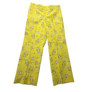 Frog Tog Womens Large Yellow Frog Print Straight Leg Chino Pants Casual Novelty